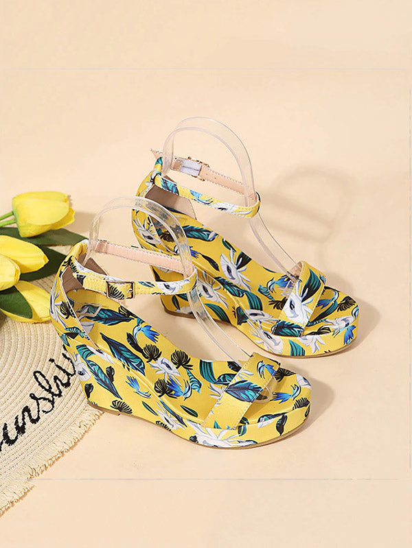 Printed Tropical Style Platform Sandals - ECHOINE