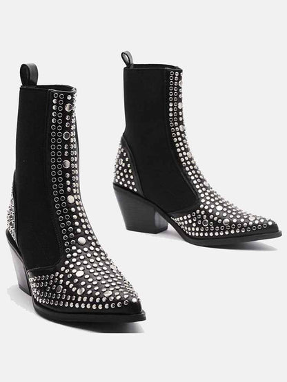 Studded Pointed Toe Booties - ECHOINE