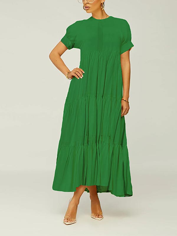 Solid Color Ruffle Dress - ECHOINE