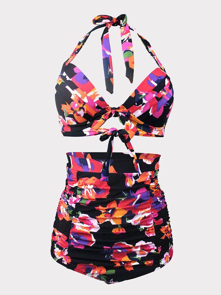 Floral Print Halter Swimsuit - ECHOINE
