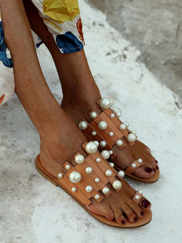 Pearl Decor Flat Casual Sandals - ECHOINE