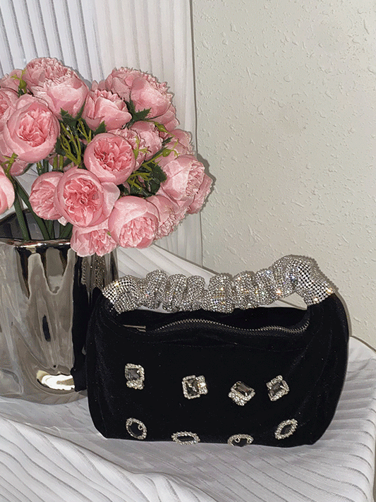 Velvet Pearls Rhinestone Tassels Handbag - ECHOINE