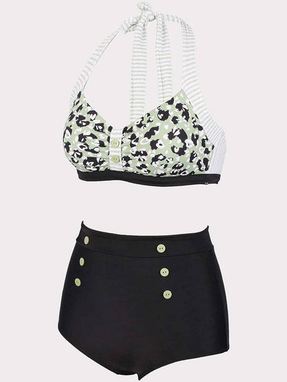 Halter Leopard Print Swimsuit - ECHOINE
