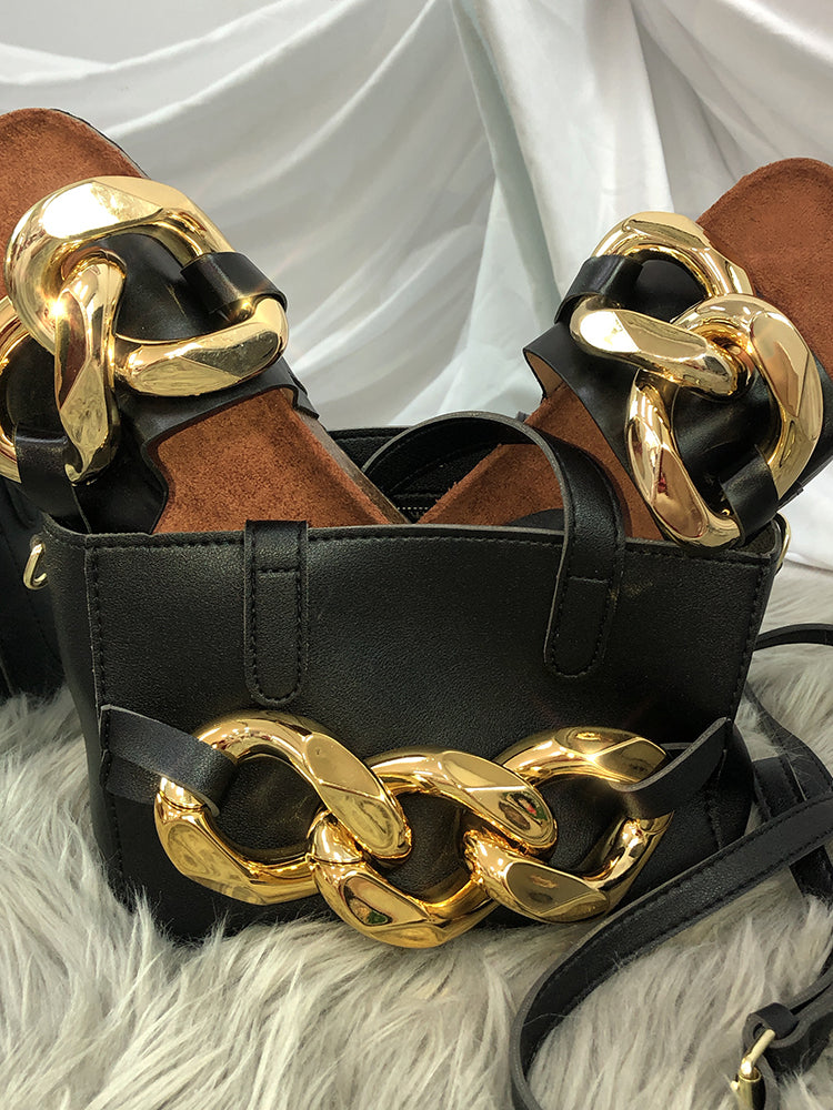 Gold Chain Leather Bag - ECHOINE