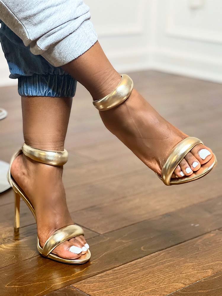 Gold Ankle Strap Sandals - ECHOINE