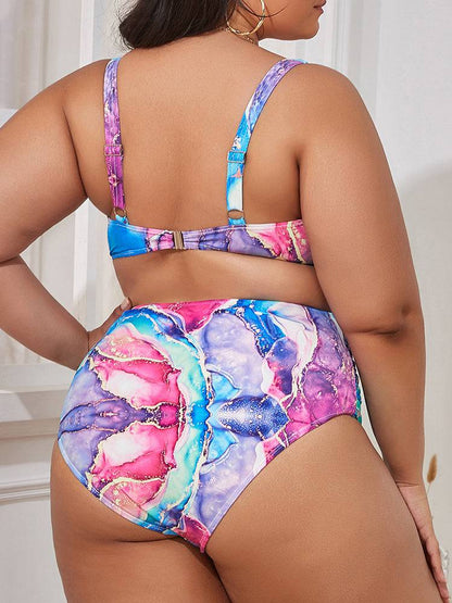 Two Piece Print Swimsuit With Drawstring - ECHOINE