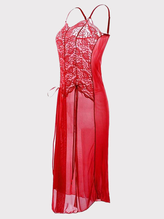 Lace Sheer Spaghetti Strap Lingerie Dress - ECHOINE
