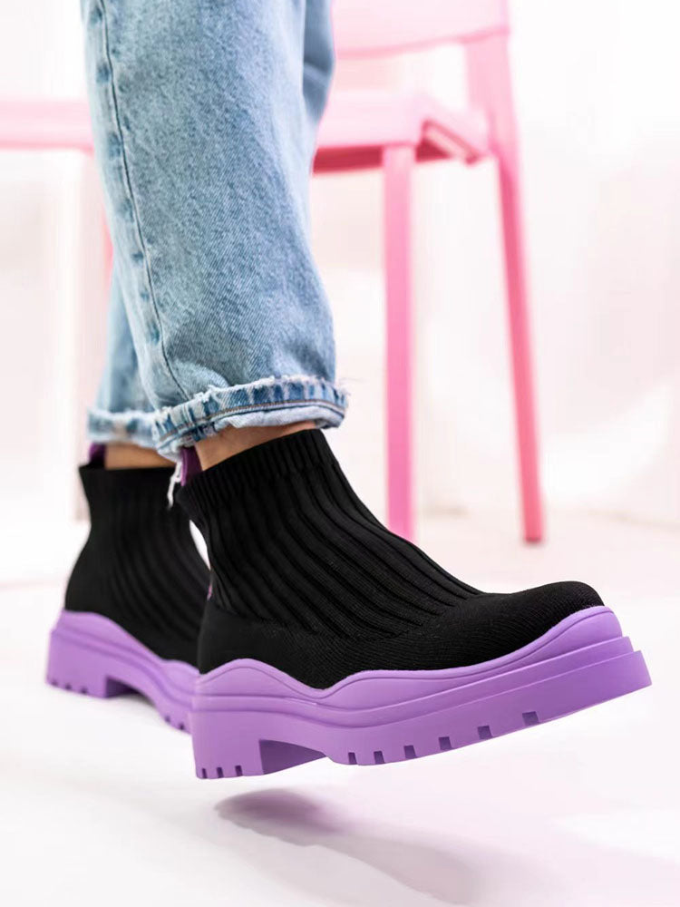 Platform Round Toe Knit Boots - ECHOINE