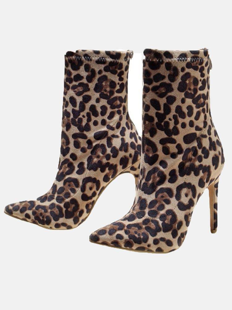 Point Toe Heeled Leopard Boots - ECHOINE