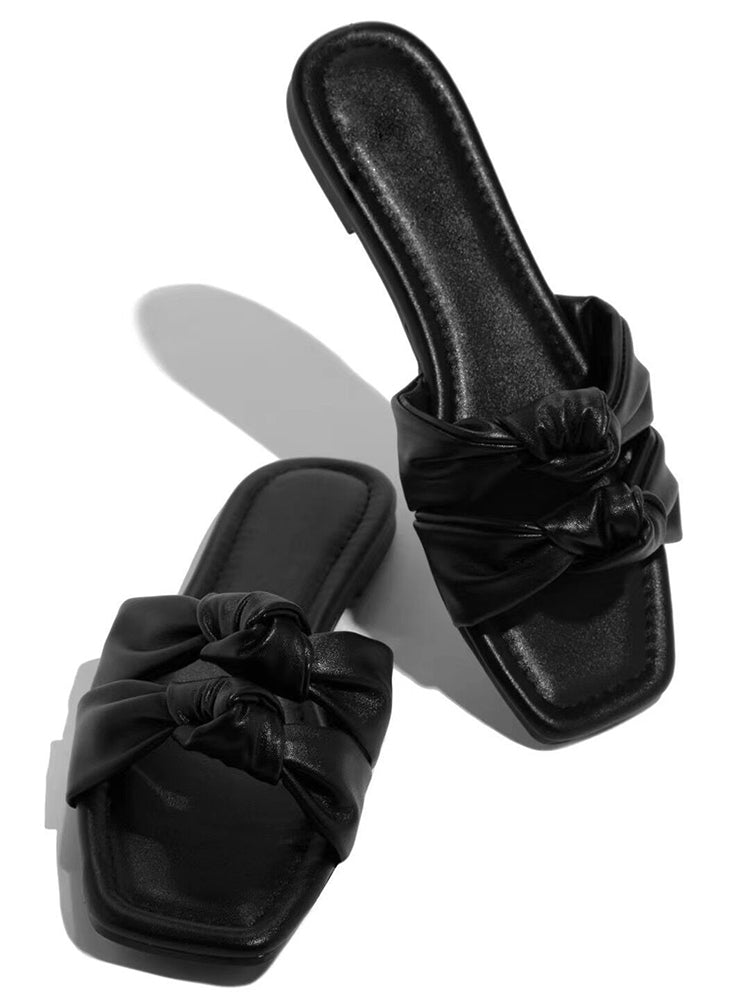 Double Bow Flat Slippers - ECHOINE
