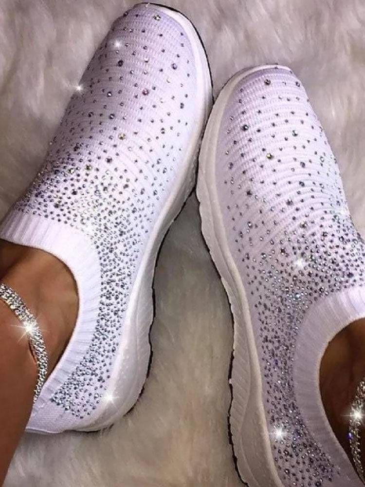 Mesh Rhinestone Flat Sneakers - ECHOINE