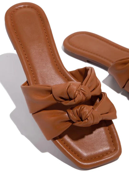 Double Bow Flat Slippers - ECHOINE