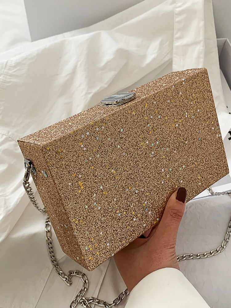 Glitter Decor Chain Box Bag - ECHOINE