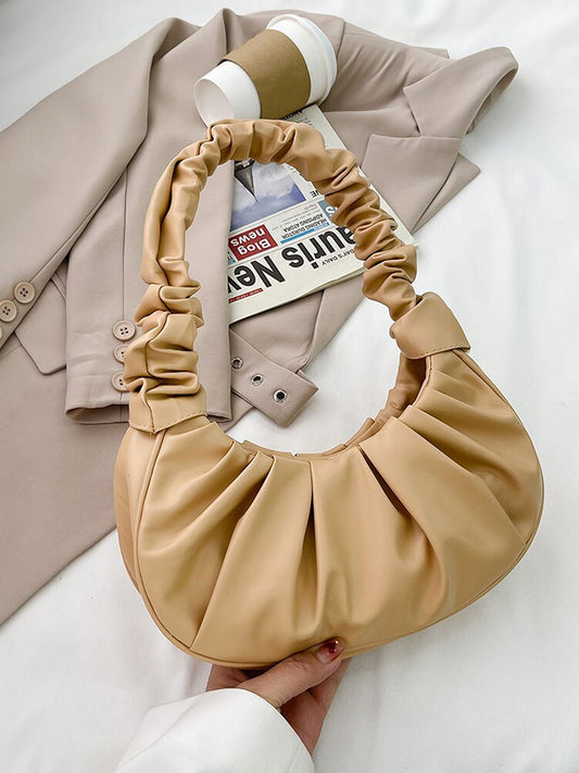 Pleated  Solid Color Shoulder Bag - ECHOINE