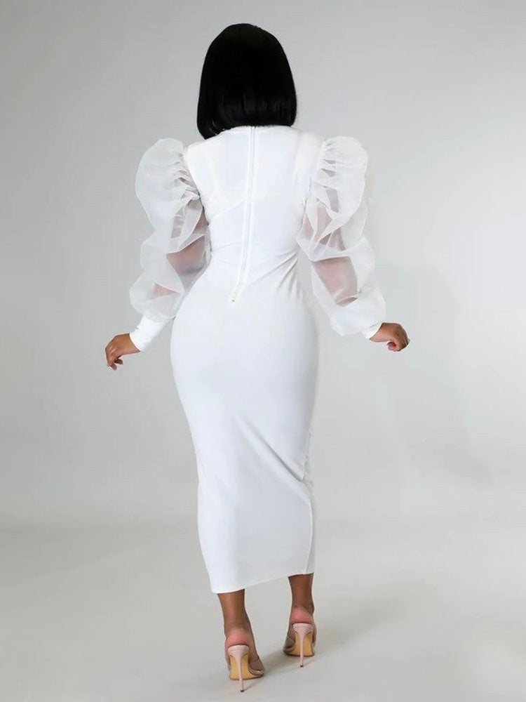 Elegant Puff Sleeve Maxi Dresses - ECHOINE