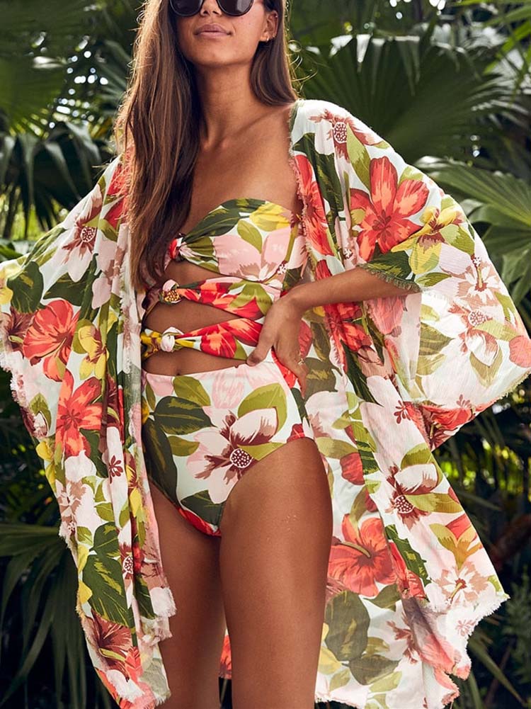 Floral Printed Swimsuit & Cover Up - ECHOINE