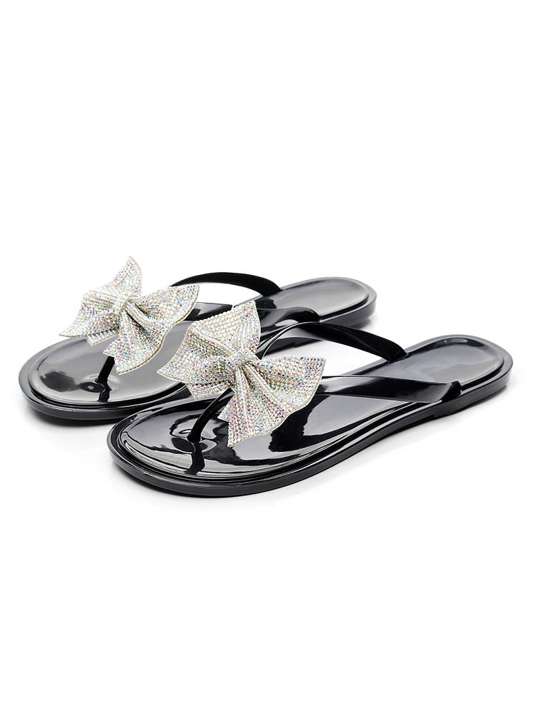 Bow Rhinestone Flip-Flops Sandals - ECHOINE