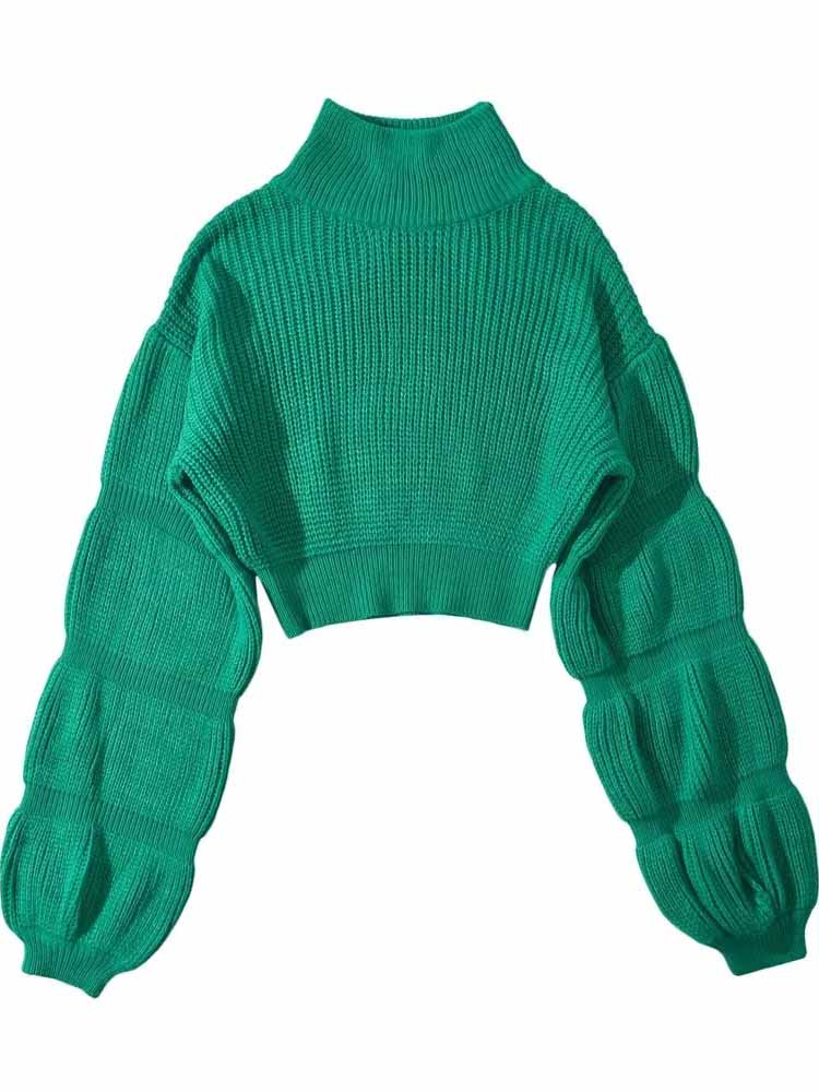Turtleneck Puffy Sleeve Sweater - ECHOINE