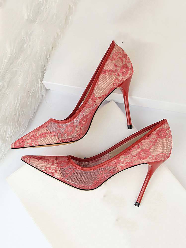 Pointed Toe Lace Heels - ECHOINE