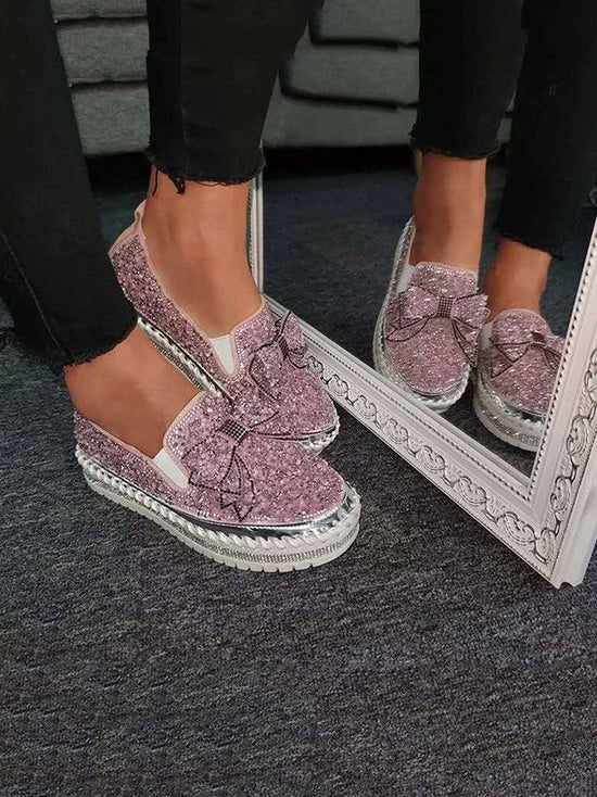 Bowknot Rhinestone Loafers Shoes | ECHOINE