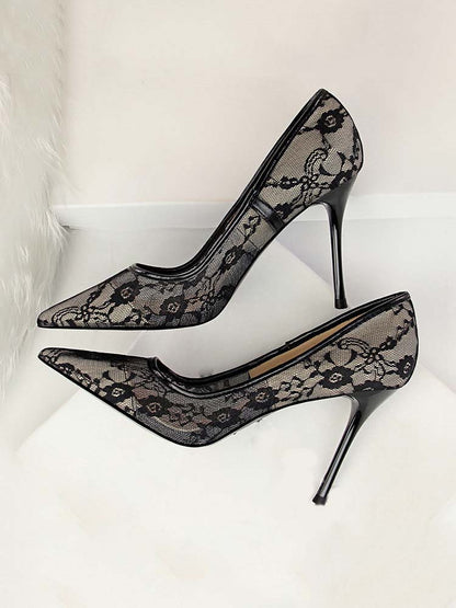 Pointed Toe Lace Heels - ECHOINE