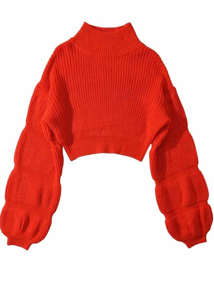 Turtleneck Puffy Sleeve Sweater - ECHOINE