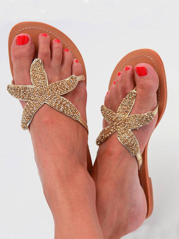 Starfish Pattern Beaded Sandals - ECHOINE