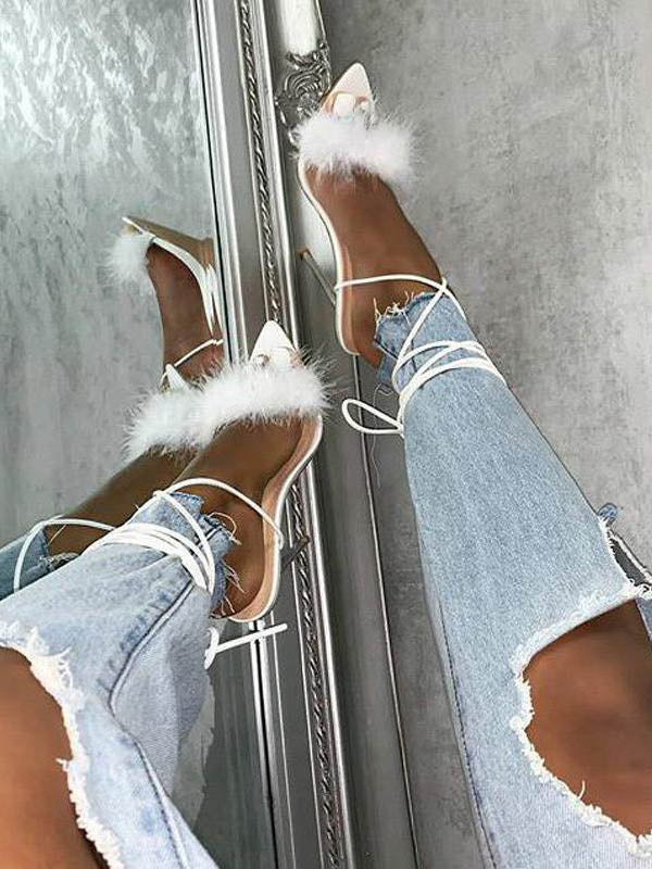 Feather Lace-Up Pointed Toe Heel - ECHOINE