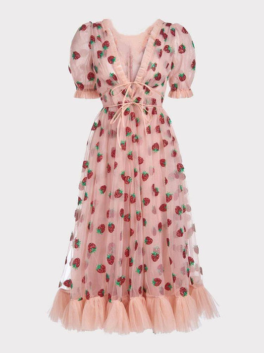 Strawberry Sequin Sweet Dress - ECHOINE