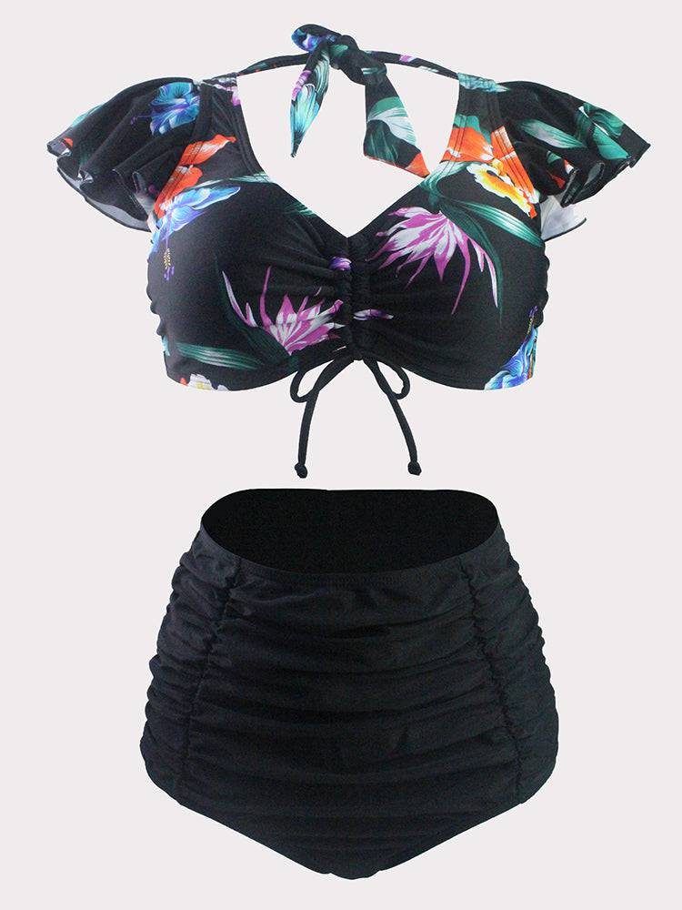 Backless Tie Back Floral Print Swimsuit - ECHOINE