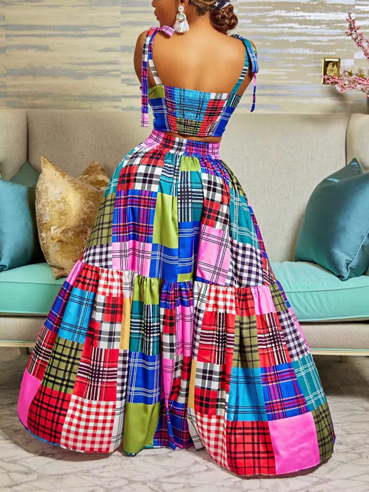 Plaid Color Block Dress Set - ECHOINE