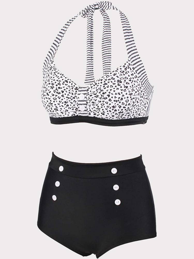 Halter Leopard Print Swimsuit - ECHOINE