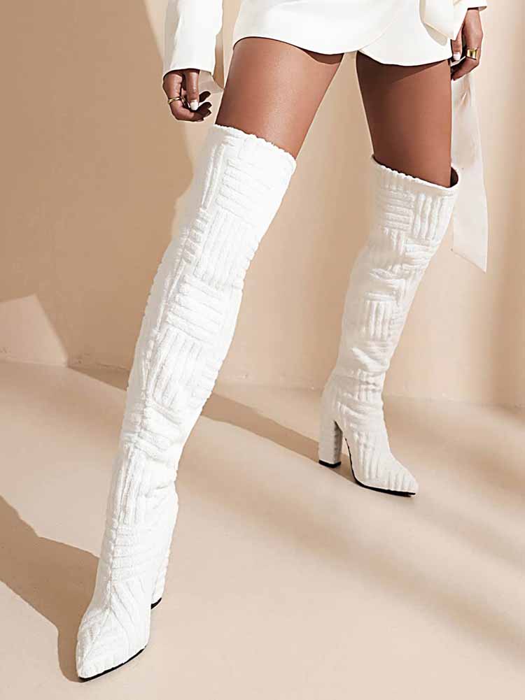 Towel Chunky Heel Over The Knee Boots - ECHOINE