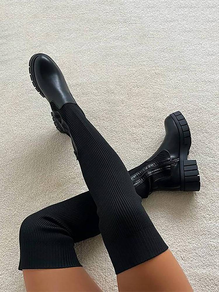 Knitted Over The Knee High Boots - ECHOINE