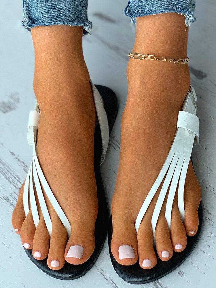 Strap Toe Post Slingback Flat Sandals - ECHOINE