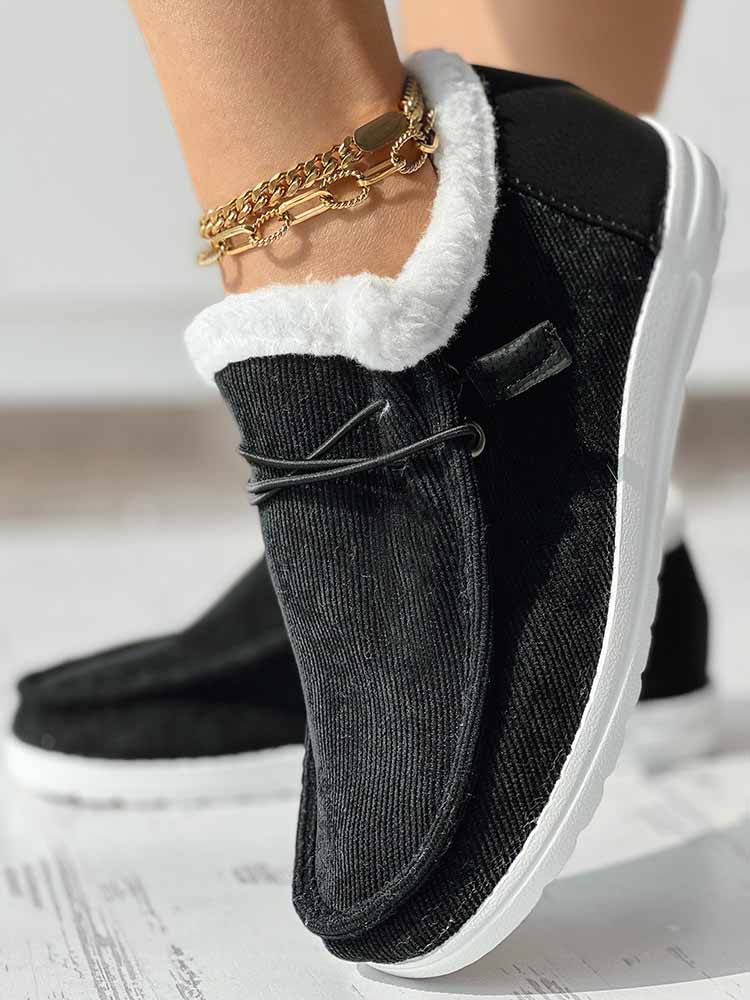 Fuzzy Trim Lined-up Slip On Boots - ECHOINE