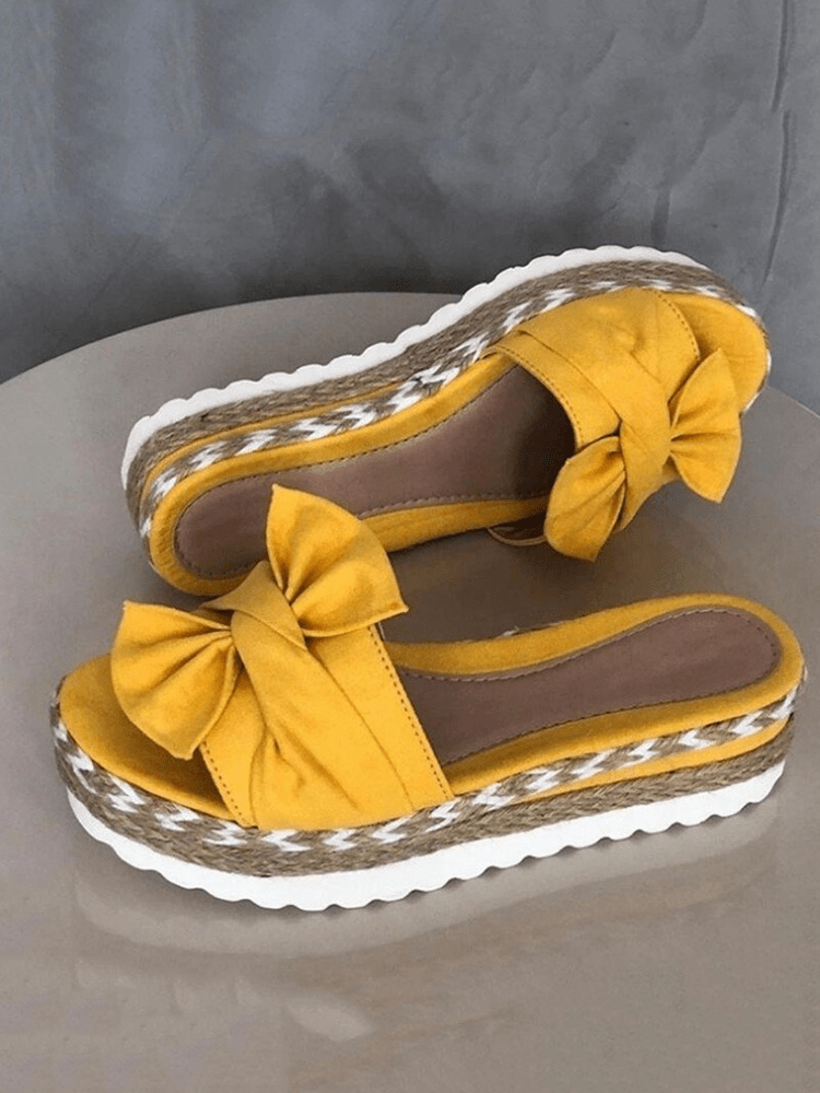 Bow Tie Platform Wedges Heels Sandals - ECHOINE