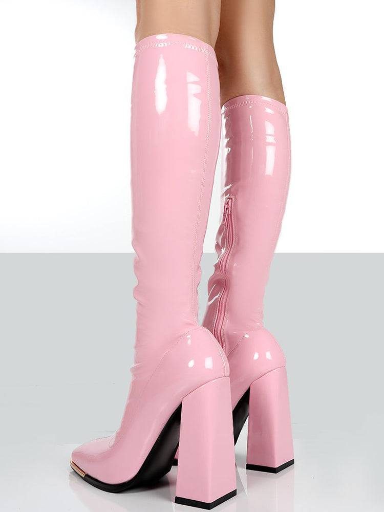 Solid Color High Heeled PU Leather Boots - ECHOINE