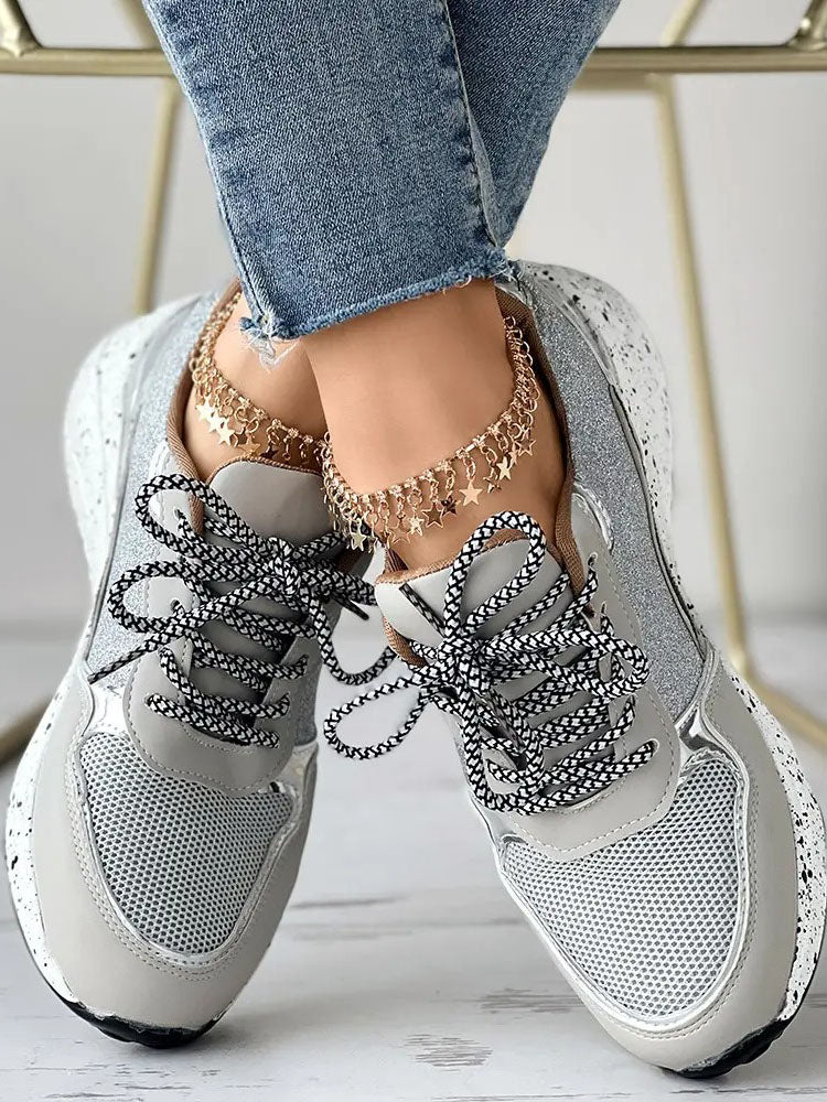 Glitter Leopard Print Casual Sneakers - ECHOINE