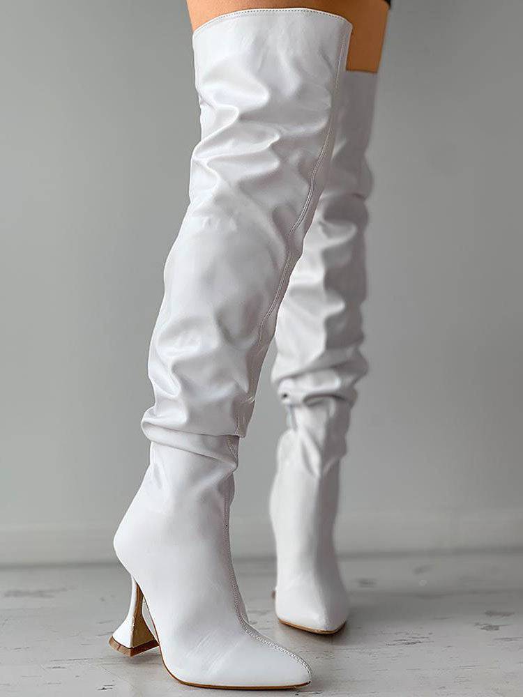 Pointed Toe Sculptural Heeled Over The Knee Boots - ECHOINE
