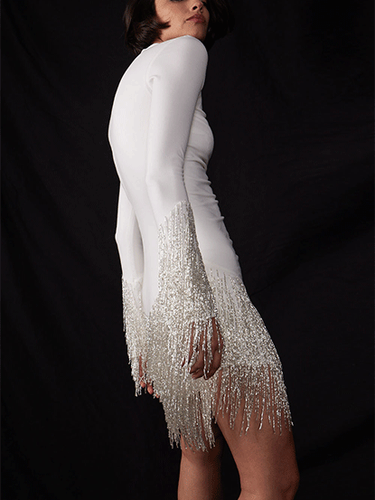 Sequin Tassels Long Sleeve Midi Dress - ECHOINE