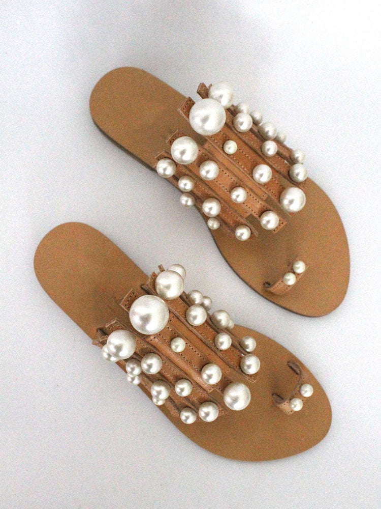 Pearl Decor Flat Casual Sandals - ECHOINE