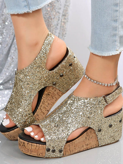 Glitter Wedges Sandals - ECHOINE
