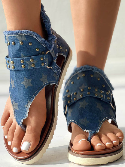 Star Print Studded Sandals - ECHOINE