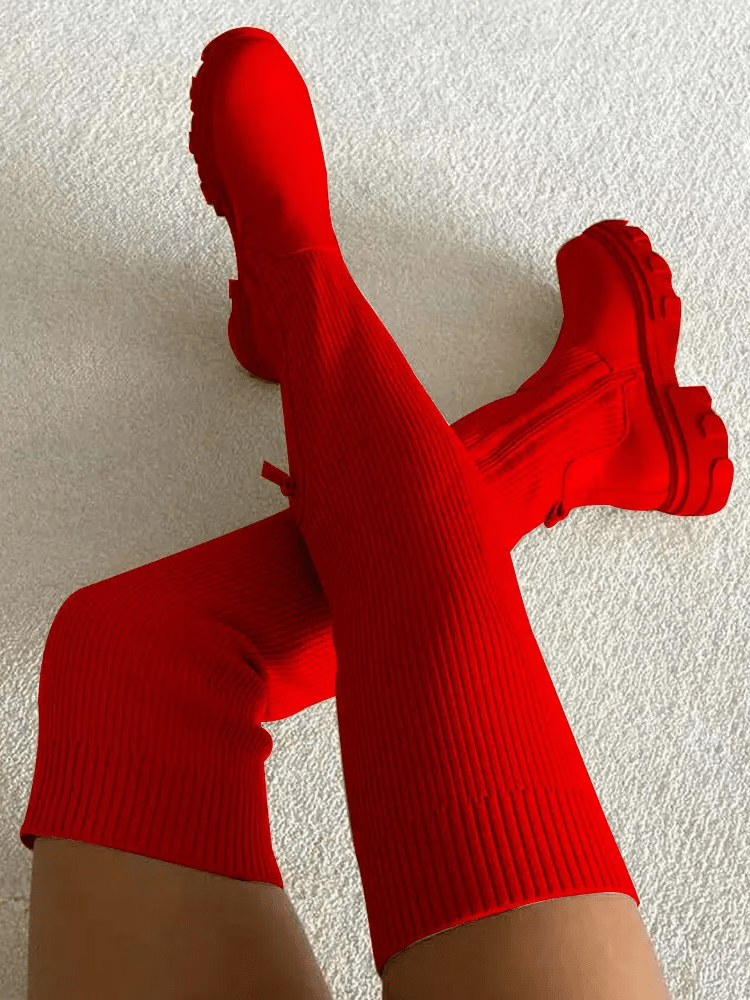 Knitted Over The Knee High Boots - ECHOINE