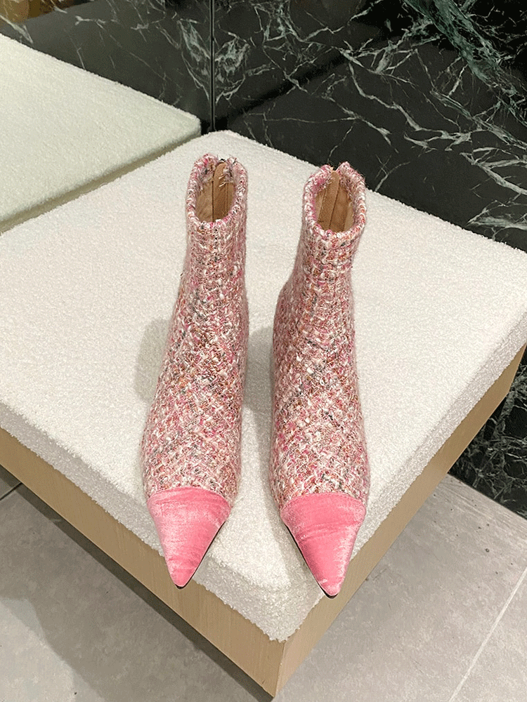 Woolen Stiletto Pointed Toe Ankle Boots - ECHOINE
