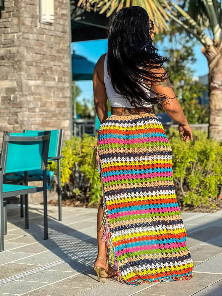 Crochet Fringed Wrap Skirt - ECHOINE