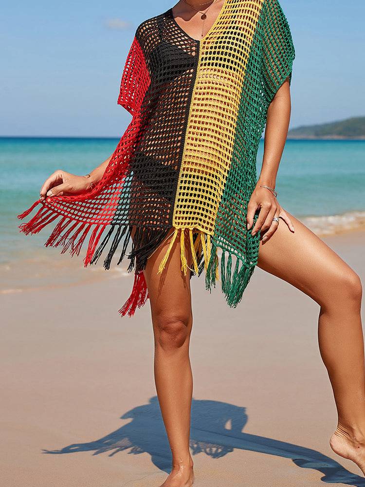 Tassel Hollowed Out Swimwear Cover Up - ECHOINE