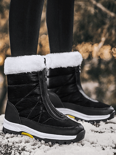 Fur Zipper Front Snow Boots - ECHOINE