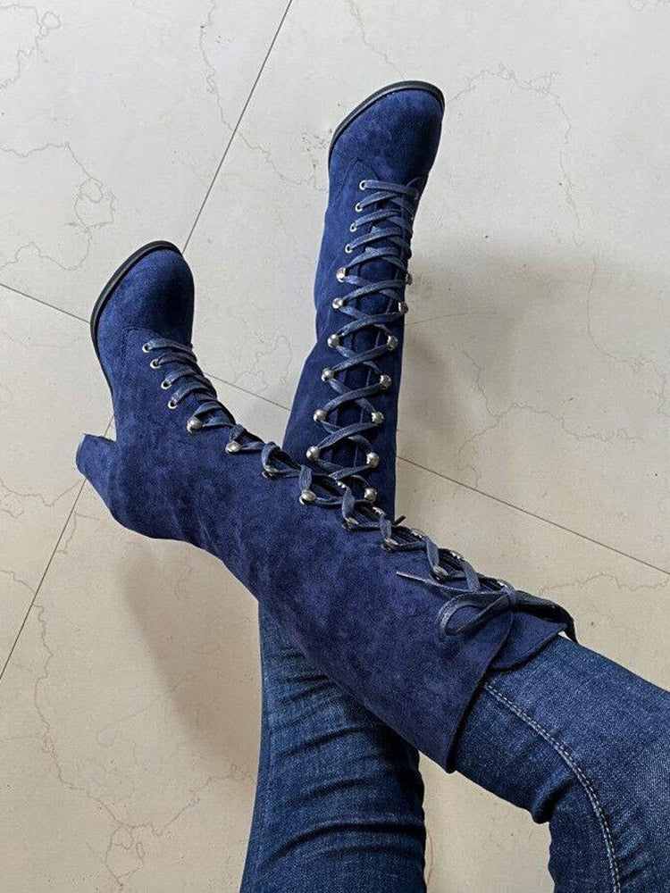 Suede Lace-Up Knee Boot - ECHOINE
